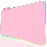 JMIYAV Pink RGB Gaming Mouse Pad 31.5x15.8 Inch PC XL Large Extended Glowing Led Light Up Desk Pad Non-Slip Rubber Base Computer Keyboard and Mouse Pad Cool Cute Mousepad Mat XXL 31.5x15.8in