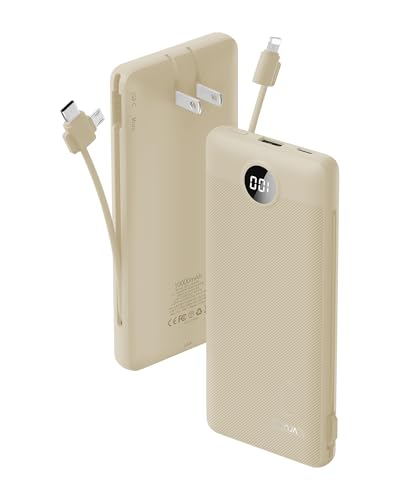 USB C Power Bank 10000mAh with Built-in Cables & Wall Plug