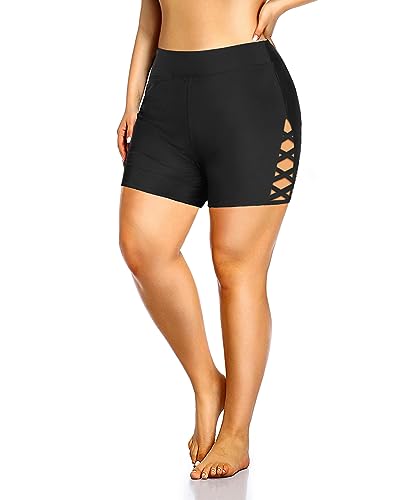 Holipick Plus Size Swim Shorts for Women High Waist Swim Bottoms Strappy Swimsuit Boyshorts Bathing Suit Shorts