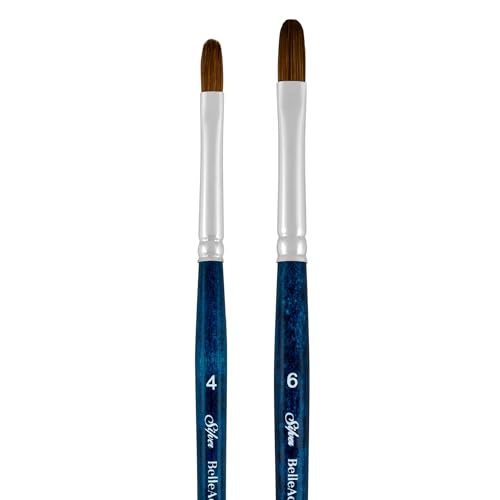 Silver Brush Limited BA-275 BelleAqua Creative Shape Filbert Brush Set 2pc Professional Watercolor Brush Set Premium Soft Synthetic Red Sable Filbert Paint Brushes Also for Gouache Sizes 4 and 6