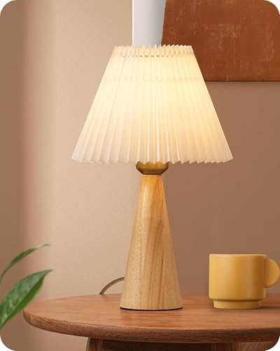 EDISHINE Small Table Lamp, Wooden Bedside Lamp, 13.58" Nightstand Lamp for Nursery, Bedroom, Living Room, ON-Off Switch, E26 Socket (Modern)
