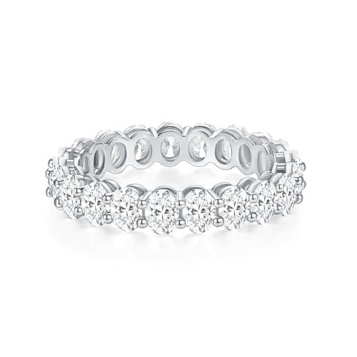 MINDDHA 14K Gold Plated Rings- Oval Cubic Zirconia Love Ring Simulated Diamond Stackable Rings Eternity Bands/Silver Rings, Gold Rings for Women- 4mm Band Size 4-122