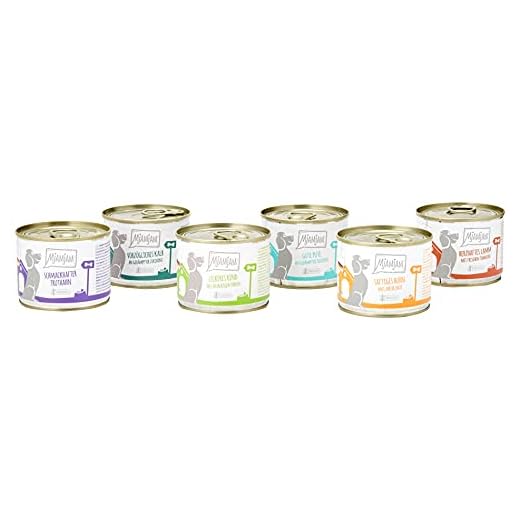 MjAMjAM - Pienso acuoso para Perros - Mix Pack II 1* Pollo & Pato, 1* Ternera, 1* Pavo y arroz, 1* Ternera con calabacín, 1* Pavo y Zanahorias, 1* Cordero 6 x 200 g