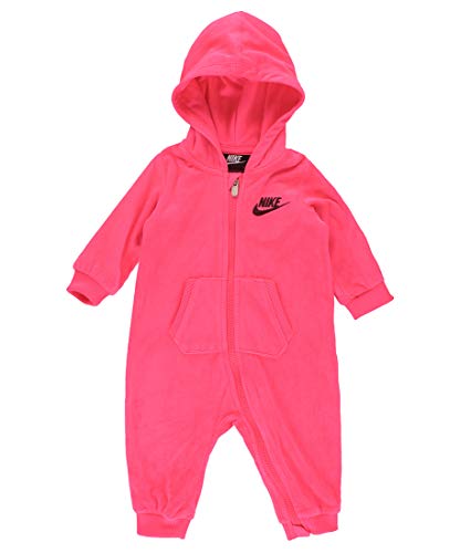 Image of Nike Infant Velour Hooded Coverall (Rush Pink(06E083-A4F)/Black, 3 Months)