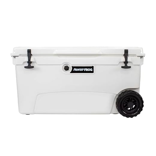 Frosted Frog White 70 Quart Ice Chest Heavy Duty High Performance Roto-Molded Commercial Grade Insulated Cooler with Wheels