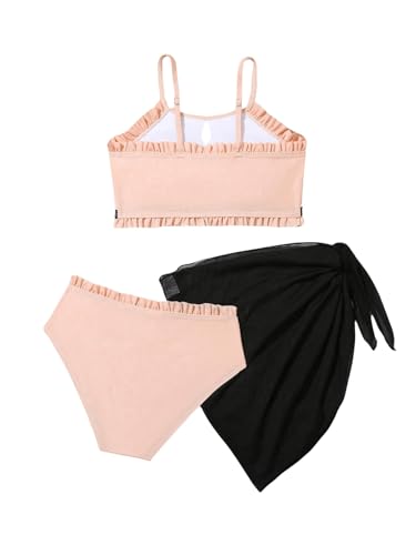 Image of WDIRARA Girl's Cartoon Print Bikini Set 3 Piece Ruffle Swimsuits Bathing Suits with Cover Up Skirt