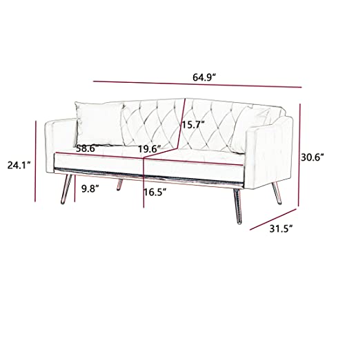 Dnchuan Velvet Futon Sofa Bed,3 Seater/Plus-Loveseat Sleeper Sofa,Button Tufted With 2 Pillows And Rose Gold Metal Legs, Easy Assembly-Beige #TOP1