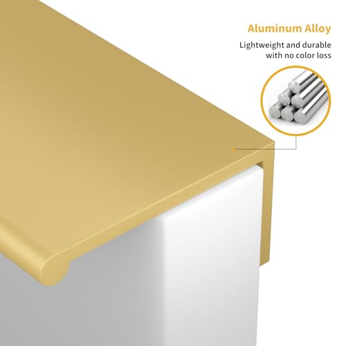 Image of Goldenwarm 10 Pack 2-1 /2in Finger Edge Pulls for Gold Drawer Pulls | Aluminum Alloy, Gold Cabinet Handles, Edge Pulls for Cabinets, Brushed Brass Handles, For Drawers, Dressers, Screws Included