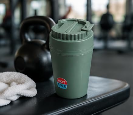 Image of Insulated Travel Tumbler, Green, Double Wall Hot and Cold Retention, Flip Lid, 350ml, Matte Finish, Reusable