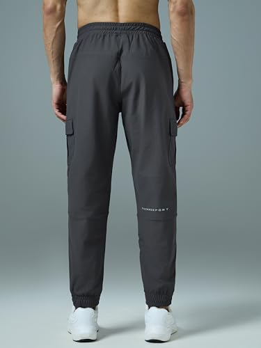 Image of TECHNOSPORT Men's Solid Slim Fit Sports Cargo Joggers DURACOOL+ Quick Dry Breathable Moisture Wicking Stretch Gym Track Pants Running Training Fitness Activewear