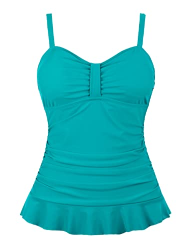 Hilor Haut de maillot de bain tankini r tro ann es 50 avec ourlet volants pour femme, Bluebird Blue, 44