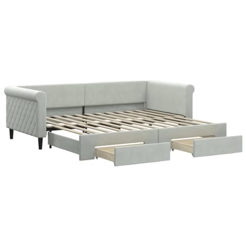 vidaXL Tagesbett, Ausziehbar Schlafsofa mit Schubladen, Bettsofa Gästebett für Schlafzimmer Wohnzimmer, Sofa Bett Ausziehbett, Hellgrau 90x200 cm Samt