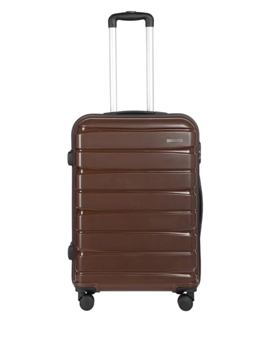 Image of Teakwood Medium Size 8 Wheels Trolley Bag, Hard Cabin with Zipper Closure, Adjustable Push Button & Cross Side Strap, Number Lock System 360 Degree (Medium, Brown)