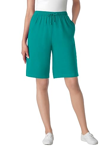 Woman Within Women's Plus Size Sport Knit Short - 1X, Waterfall Green