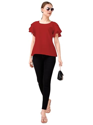 Image of Mehrang Women's Solid Ribbed Crop Tank Top Ribbed Tops for Women V-Neck 3 /4th Balloon Sleeves