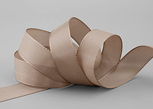 finemark 50 m x 25 mm Taupe Decorative Ribbon Gift Ribbon Fabric Ribbon Table Decoration Wedding Easter Ribbon Visco Taffeta Card Making Crafts - Image 2