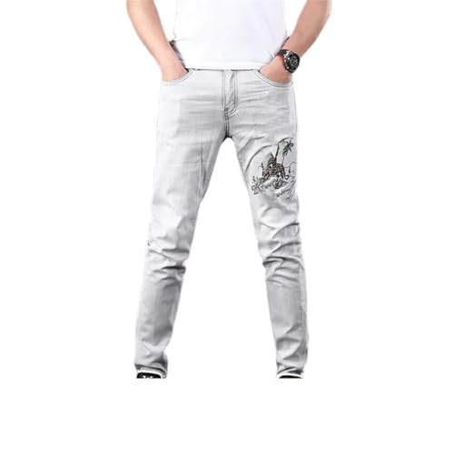 Men's Printed Denim Stretch Slim Thin Clothing Street Tappered Pants