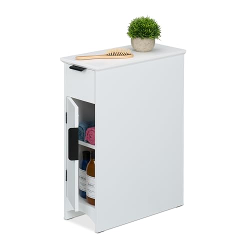 Relaxdays Armoire de Niche, avec tiroirs, 2 étagères, HxLxP : 61,5 x 21 x 46 cm, Salle de Bain ou Cuisine, MDF, Blanc