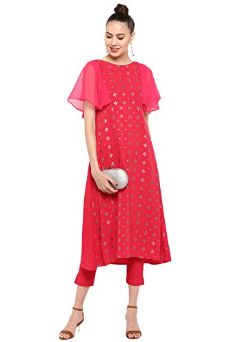 Image of Janasya Women's Poly Crepe A-Line Kurta With Pant