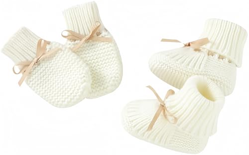 Image of LAWKUL Baby Booties Knit Newborn Shoes Cozy First Walkers Infant Toddler Boots for Boy Girls 0-3 Months