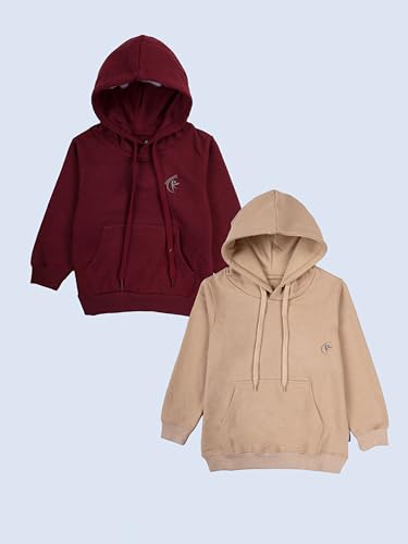 Image of KiddoPanti Unisex Solid Pullover Hooded Fleece Sweatshrit | Cotton Poly Fleece Fabric | Waist Length, Full Sleeve Hoodie | 2 Kangaroo Pockets | Winter Wear for Boys & Girls