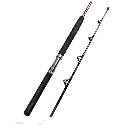 Fiblink 1-Piece/2-Piece Saltwater Offshore Heavy Trolling Rod Big Game Roller Rod Conventional Boat Fishing Pole with Roller Guides (2-Piece,5’6”,30-50LB) Cover