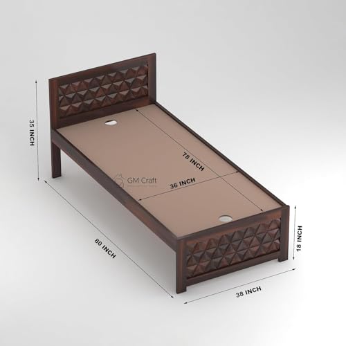 Image of Solid Sheesham Wood Bed 6.5X3 ft Single Bed Without Storage for Bedroom - Single Cot Wooden BedSingle Size for Living Room Guest Room - 12 Month Warranty (Roman Walnut)