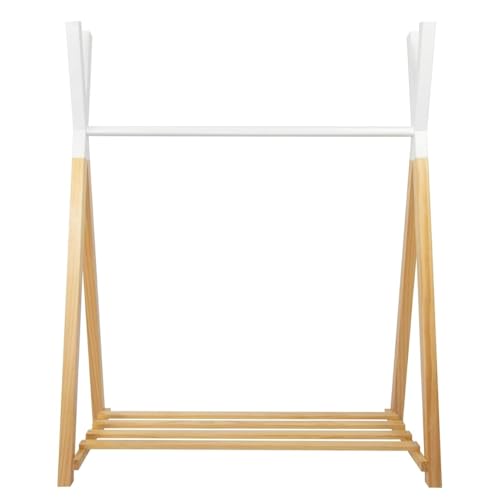 Puckdaddy® Hugo | Kindergarderobe mit Ablage | 115x50x142 cm | Kleiderständer für Kinder aus Holz + stabil | Montessori Kinderkleiderschrank offen | Gaderobe Kinder | Kleiderstange Holz, weiß