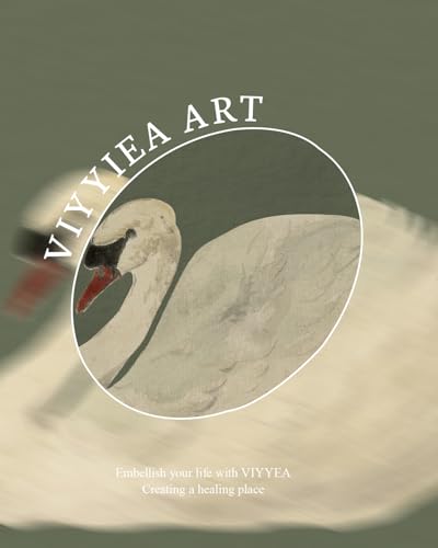 Image of VIYYIEA Vintage Gold Framed Wall Art for Living Room, Swan Canvas Prints Home Decor, Oil Painting Picture, Bedroom Wall Decor Gifts for Friends or Family -【Swan Green】-(16L x 12W)