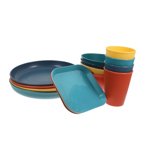 OKUMEYR 1set Unbreakable Dinnerware Set Plates Bowls and Cups for Outdoor Gatherings Bbqs and Parties and Crack-resistant Dish Four