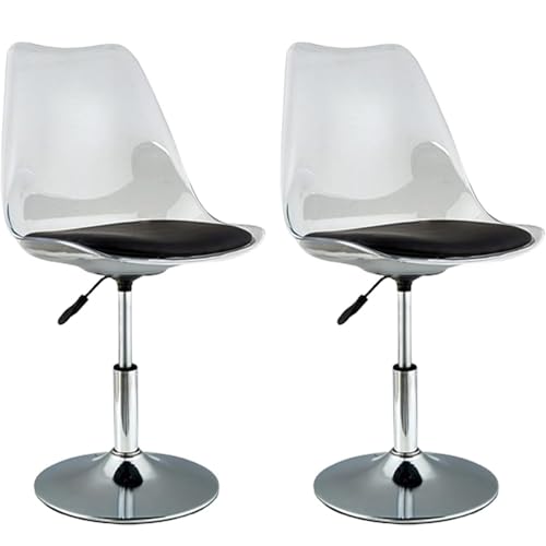 SJAPEX Juego De 2 Taburetes De Bar, Transparentes, Giratorios Y Ajustables, Sillas De Bar De Altura De Mostrador para Cocina, Comedor, Pub Y Cafetería. Black,40-55CM