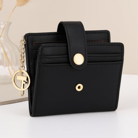 Slim PU Leather Bifold Card Wallet for Women – Zipper Coin Pocket & ID Window, Compact and Stylish3