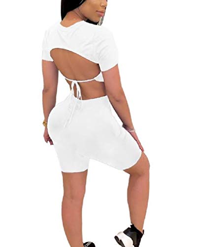 Doufine Bermuda Feminina Manga Curta 2 Peças Corpete Top com Shorts, Branco, US XL=China 2XL