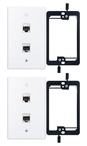 YOEMELY RJ45 Wall Plate 2 Port, Single Gang, Cat7 Keystone, White, 2 Pack
