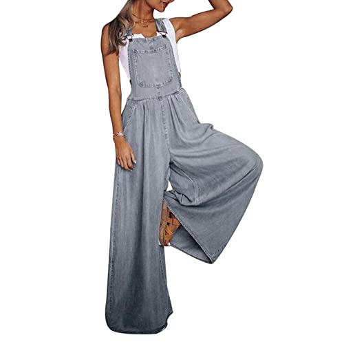 Latzhose Damen Jeans Sommer Lang Weite Bein Hose Locker Boyfriend Denim...