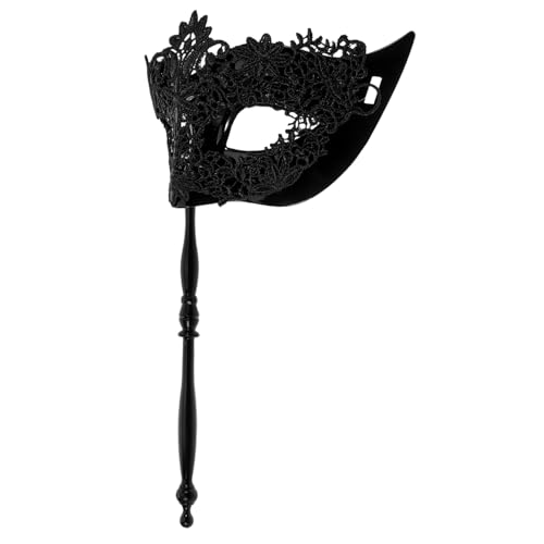 iplusmile 手持ちスティックレース ますく 女性用手持ち仮面舞踏会 マスカレード スティック ハロウィン スティック付きマスカレード プラスチック Black