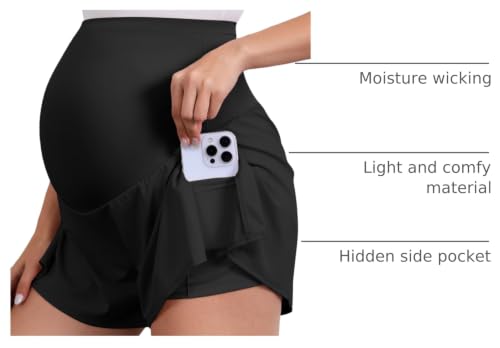 Image of PACBREEZE Women's Maternity Shorts Over Belly Quick Dry Workout Athletic Running Shorts with Zipper Pockets