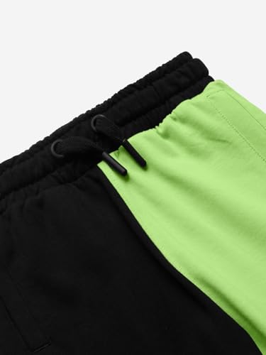 Image of The Souled Store Solids: Black and Green Boys Colorblock 100% Cotton Joggers Kids Joggers Trousers Bottoms Casual Kids Wear Fashion Trendy Boys Clothes Fashionable Outdoor Comfy Soft Breathable