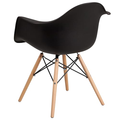 Flash Furniture 2 Pack Alonza Series Black Plastic Chair with Wooden Legs