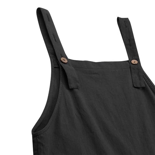 Women Summer Casual Cotton Dungarees with Pockets Loose Fit Lightweight, Black, L