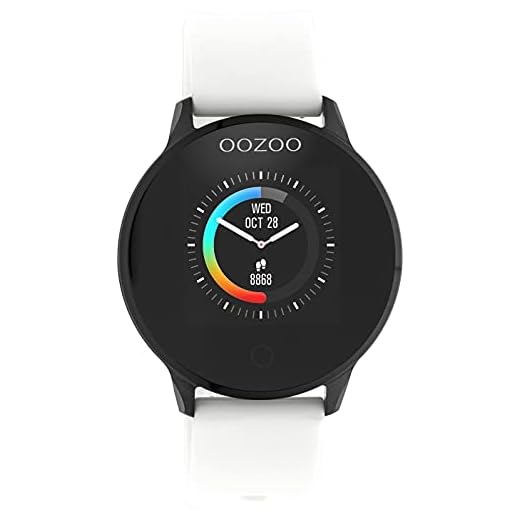 Oozoo Smartwatch unisex med silikonband 43 mm kaloriräknare pulsmätare blodtrycksmätare syremonitor sportläge sovmonitor aktuellt väder UVM., Silikon/vit/svart, Bälte