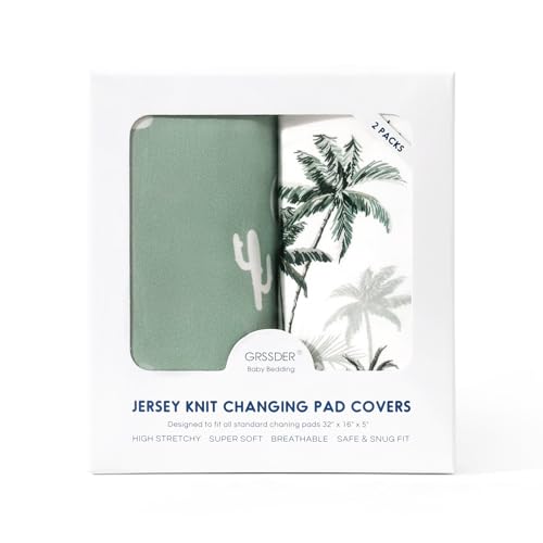 Image of GRSSDER Stretch Ultra Soft Jersey Knit Changing Pad Cover Set 2 Pack, Change Table Pad Covers Fit 32 inch /34 inch x 16 inch Pads Safe and Snug, Sunny Holiday Pattern