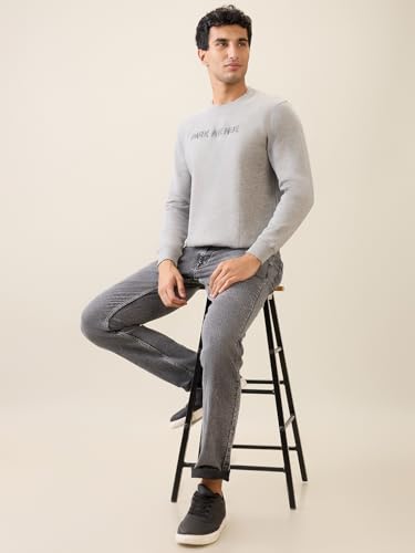 Image of Park Avenue Men Full Sleeve Slim Fit Solid Pattern Cotton Polyester Blend Regular Neck Regular Neck Casual Sweatshirt