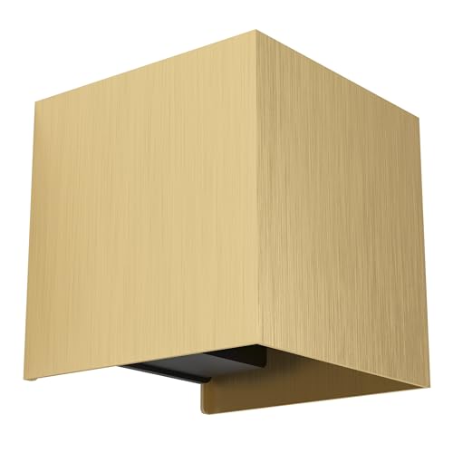 Eglo Applique murale intérieure LED Valmontone, lampe d’intérieur cube, éclairage indirect pour chambre à coucher et salon, spot mural en métal laiton,...