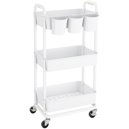 JIUYOTREE 3-Tier Plastic Rolling Storage Cart Utility Cart...