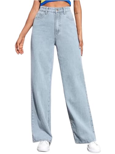 Image of Glossia Denim Baggy Jeans for Women | Stretchable High Waist Straight Fit Jeans for Women | High Rise Stretch Denim | Loose Fit Plus Size Denim (Sizes - 24 to 44) WJ32-1205-$