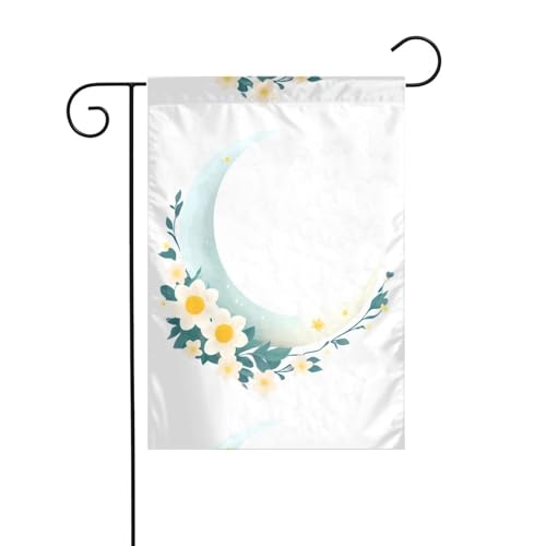 YYHWHJDE Tableau de jardin motif lune et fleurs - Décoration extérieure - Double face - 30,5 x 45,7 cm