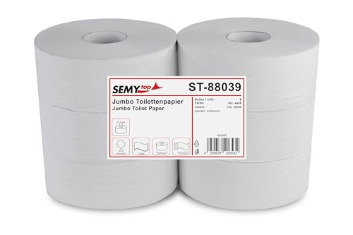 Papel higiénico jumbo semy Top de 2 capas y diámetro de 25 cm para baños colectivos en pack de 6