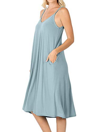 Image of ALLLA Women's Lightweight Flowy Summer Dress - Adjustable Strap Knee Length Dress with Side Pockets. Casual, Beachwear