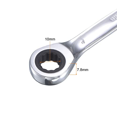 Uxcell 10Mm Stubby Ratcheting Combination Wrench Metric 72 Teeth 12 Point Box Ended Tools, Cr-V #TOP2